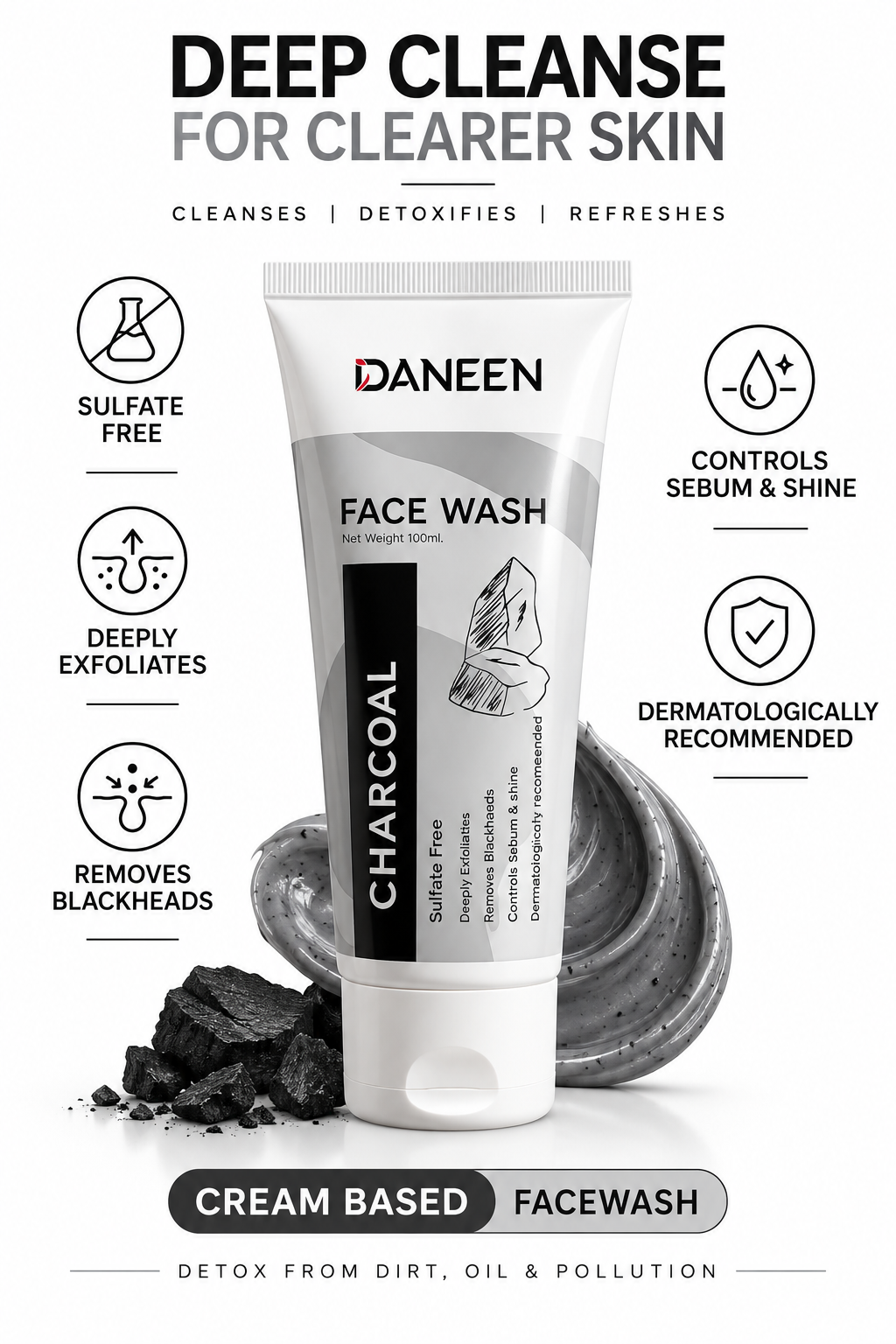 Charcoal Face Wash Cream based